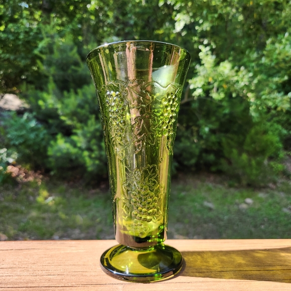 Indiana Glass Other - Vintage Indiana Glass Green Vase With Raised Grapevine Pattern